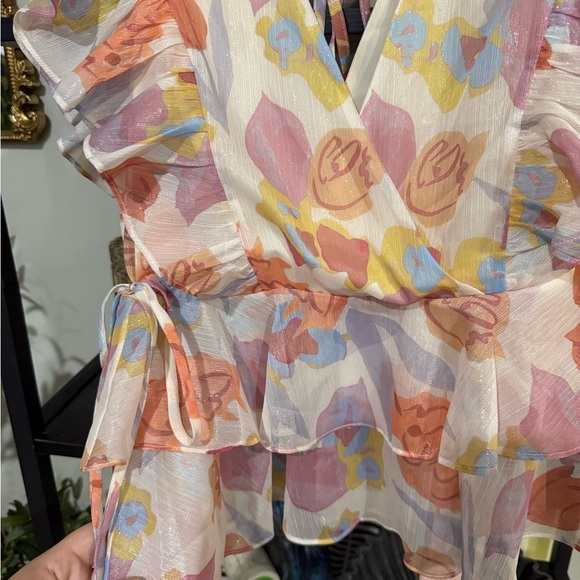 Ted Baker Flutter Sleeve Peplum Blouse in Orange and Pink size 0 - Picture 3 of 8